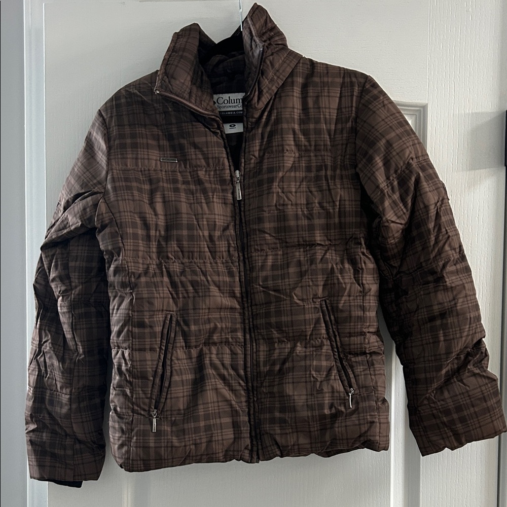 Columbia Dark Brown Checkered Puffer Jacket